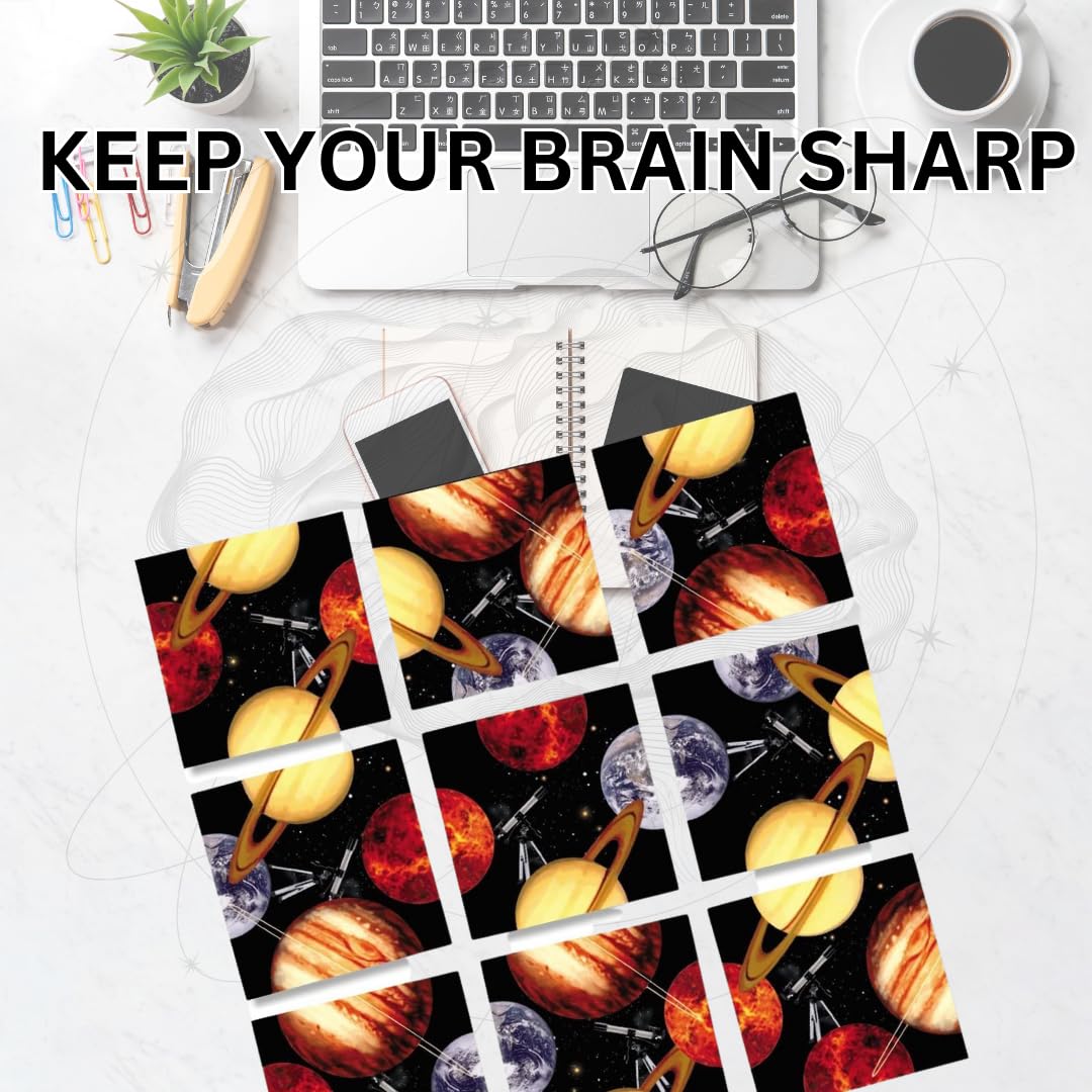 B.Dazzle Scramble Squares Planets 9-Piece Puzzle - Laminated Cardboard, Engaging Brain Teaser, 4.8x10.4 inches, Black