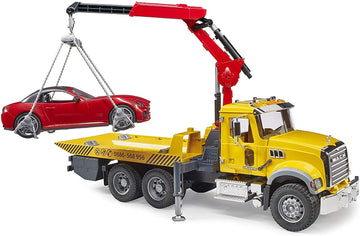 Bruder - Mack Granite Tow Truck with Bruder Roadster (02829) - For Ages (4) and Up - Compatible with bworld Figures