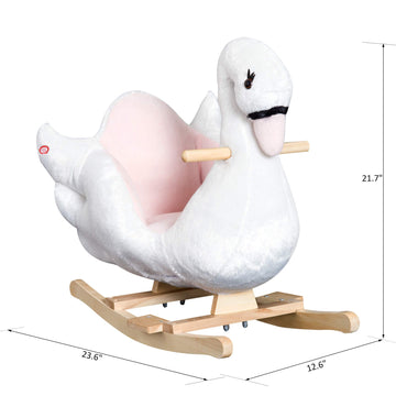 Qaba Kids Ride On Rocking Horse Plush Swan Style Toy With Music For Over 18 Months Children, White And Pink
