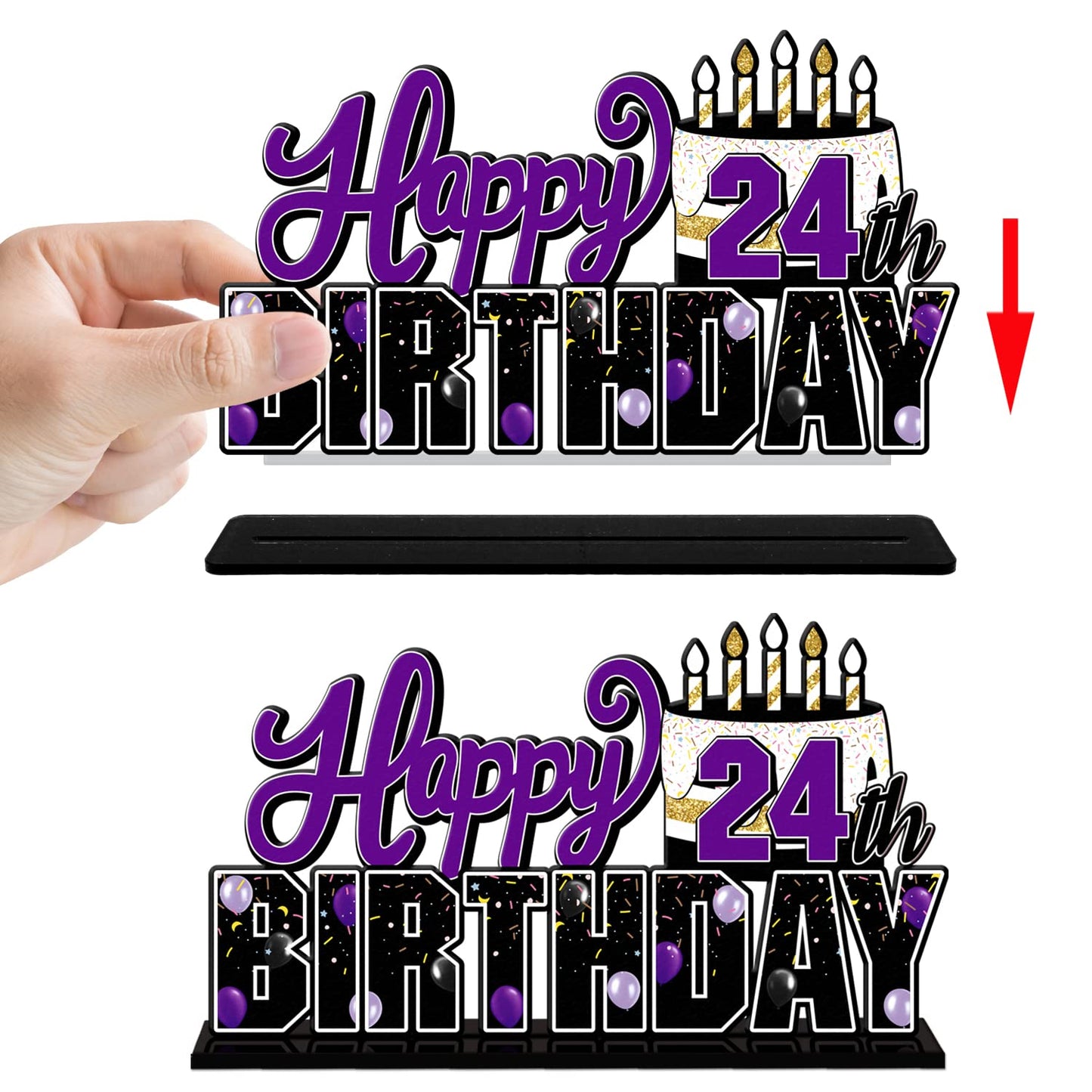 Lingteer Happy 24Th Birthday Purple Acrylic Table Topper Centerpieces Set - Cheers To 24 Years Old Birthday 24Th Bday Party Gift Decorations.