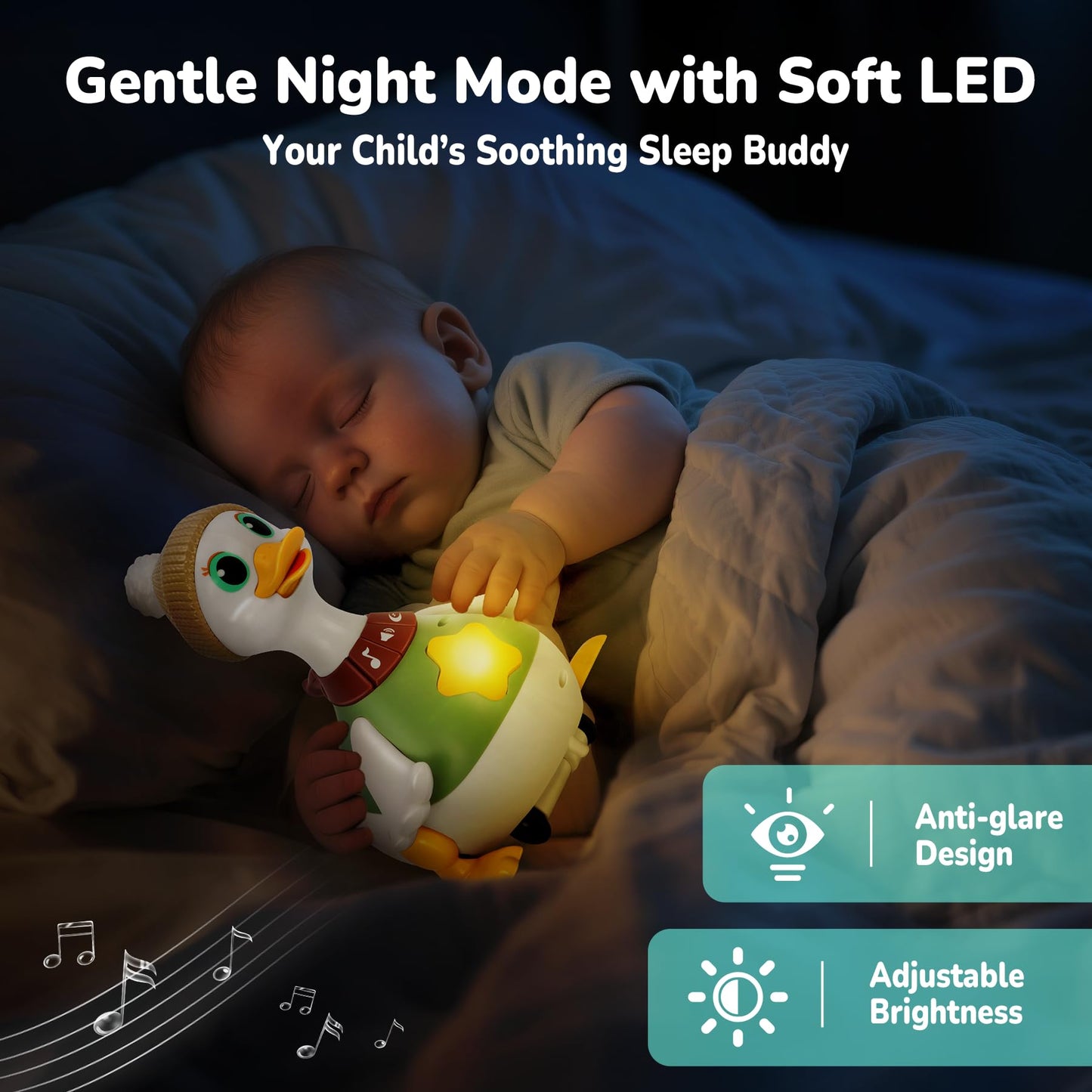 Hestiasko Dancing Duck Toy for Babies 6-36 Months, Light-Up Crawling & Tummy Time Infant Toy, Musical Learning Crawl Interactive