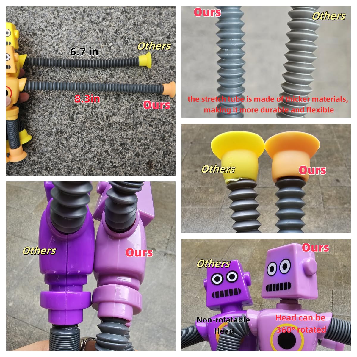 Pop Tubes Led Robot 4 Pcs Light Up Fidget Tubes Sensory Toys Robot Telescopic Suction Cup, Toddler Autism Stress Relief Toys Sto
