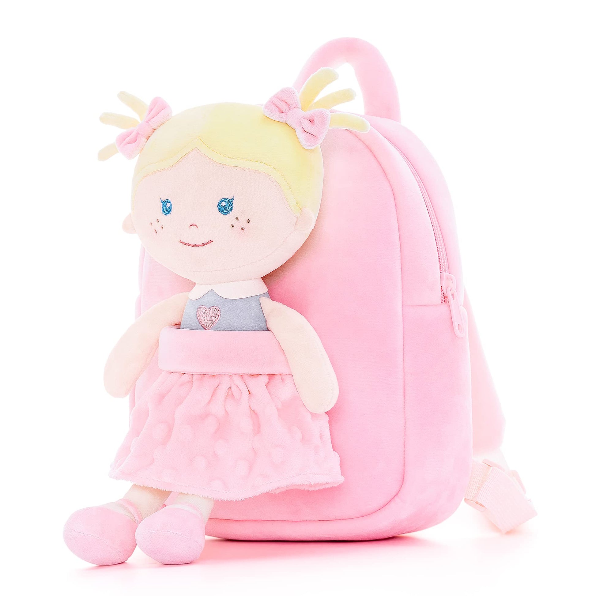 Onetoo Toddler Backpack Kids Backpacks With Soft Light Baby Dolls In Pink Polka Dots Dress 9.5'