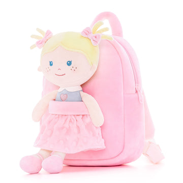 Onetoo Toddler Backpack Kids Backpacks With Soft Light Baby Dolls In Pink Polka Dots Dress 9.5'