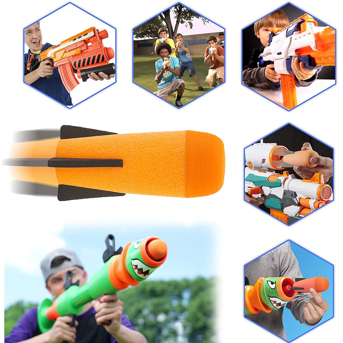 EKIND 10-Pack Mega Missile Refill for Toy Rocket Launcher  Foam  Compatible for Nerf N-Strike advanced Series (Orange)