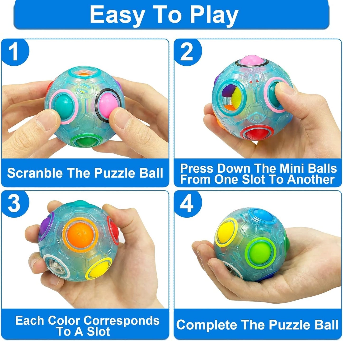 3 Pack 4'' Jumbo Easter Eggs Filled Glow Rainbow Puzzle Balls, Magic Cube Stress Relief Fidget Toys Brain Teaser Game Kids Boys