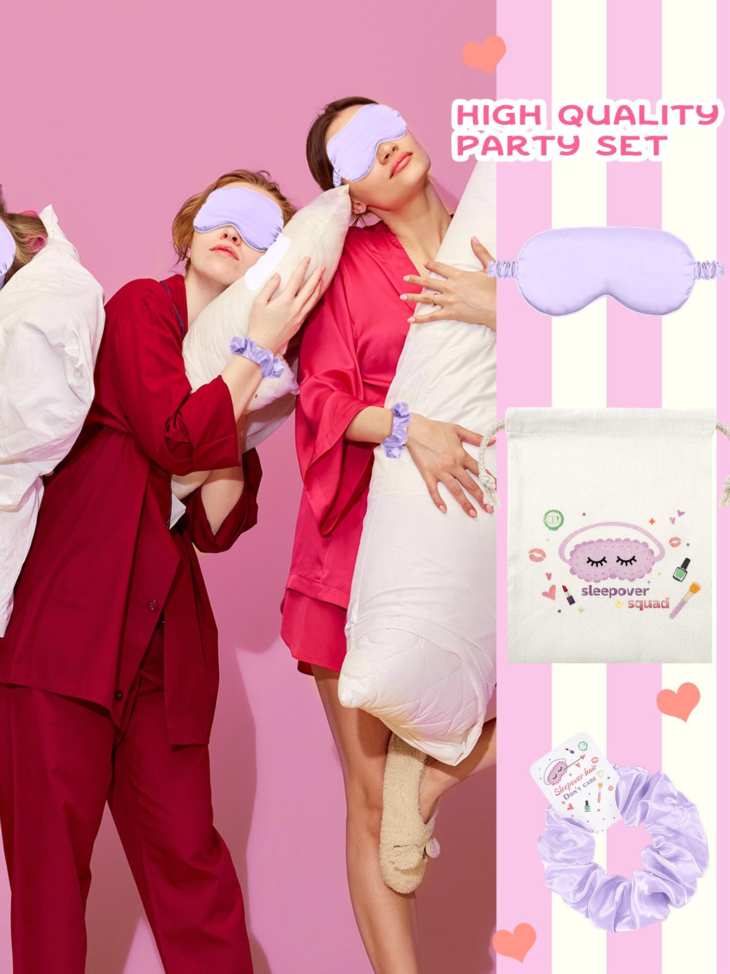 Bunnycool 24 Pcs Sleepover Spa Party Supplies Birthday Party Favor with Satin Eye Mask Satin Hair Scrunchies Gift Bag(Purple)