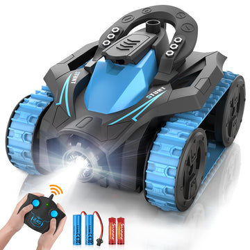 Eulogia RC Tracked Car, Remote Control Stunt Car, 360-degree Upright Rotating, RC Crawler Driving with LED Lights, 4WD All Terra