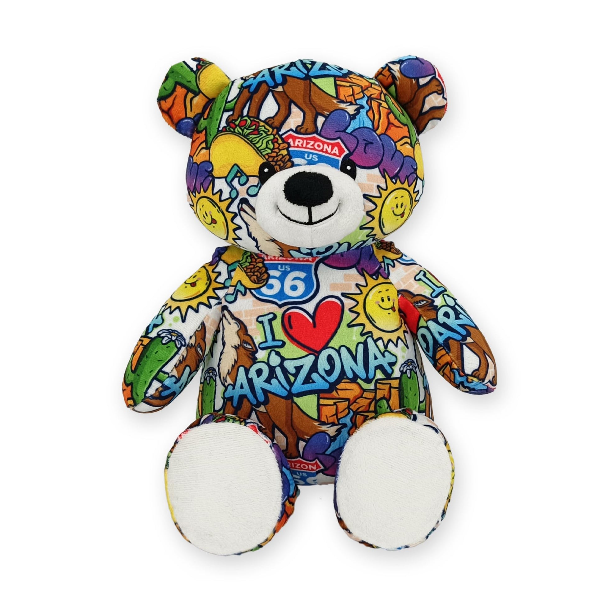 PLUSHOLOGY I Love Arizona Graffiti Teddy Bear Eco Friendly Stuffed Animal; Cuddly Soft Velboa Plush Animal for Kids 3 Years Old to mature-themeds; Child-Safe Embroidered Face Details (10 Tall When Seated)