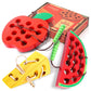 Klt Lacing Toy For Toddlers, Wooden Threading Toy Kids Travel Car Airplane Activities, Road Trip Essentials Games, Educational Learning Fine Motor Skills Montessori Toys 1 Apple,1 Watermelon, 1 Cheese