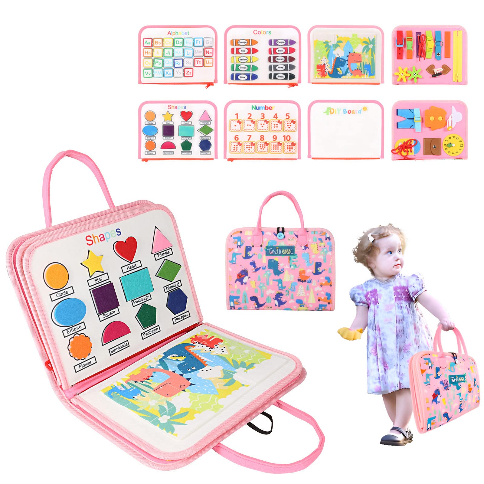 Tunjilool Busy Board Montessori Toys For Toddler Sensory Toys Quiet Book, 8 In 1 Sensory Activity Board For Montessori & Educati
