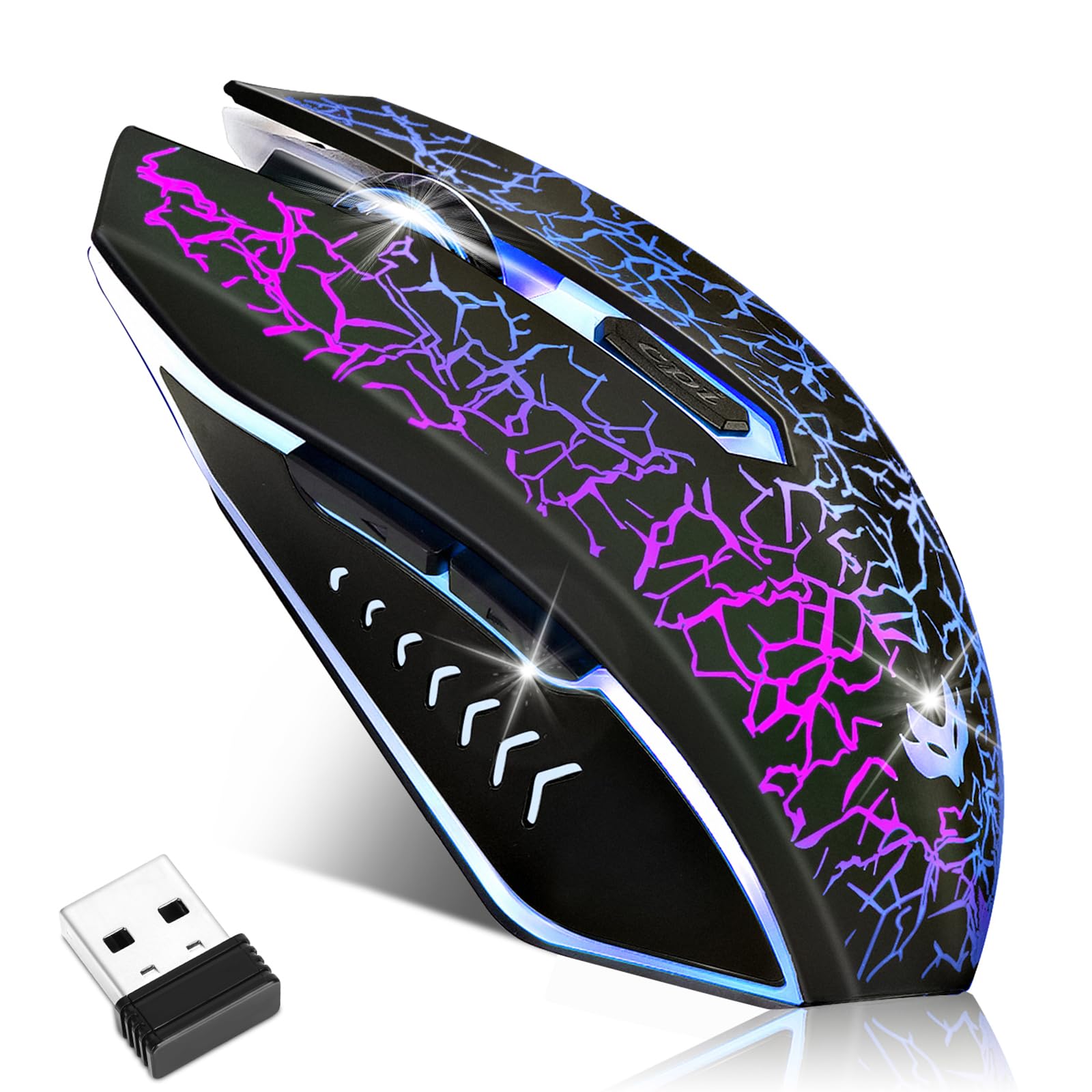 LuLabboard Wireless Gaming Mouse, Rechargeable Wireless Computer Mouse, 7-Color LED Light, Ergonomic Mouse with 6 Silent Click Buttons, 3 Adjustable 2400 DPI Wireless Mouse for Laptop,PC,Mac, Black -Like New