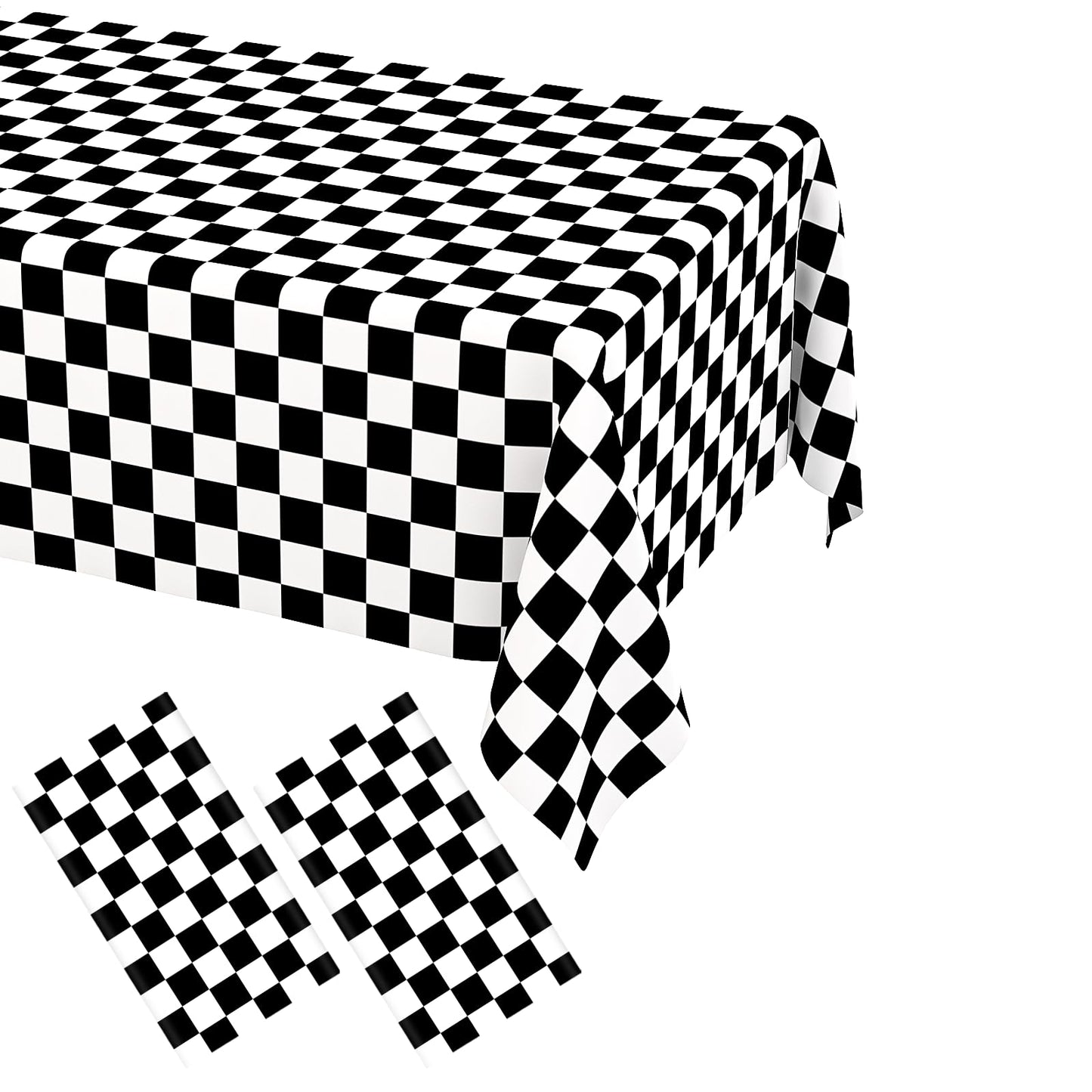 Wnink 2 Pack Black And White Checkered Disposable Tablecloth Race Car Theme Party Table Cloth, Black Checkered Tablecloth For Ra