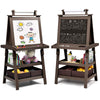 Costzon Kids Art Easel, 3 In 1 Double-Sided Wooden Easel W/Magnetic Whiteboard, Chalkboard & Paper Roll, 2-Tier Rack W/ 2 Storage Boxes, Standing Easel For Kids, Toddlers, Boys, Girls (Coffee)