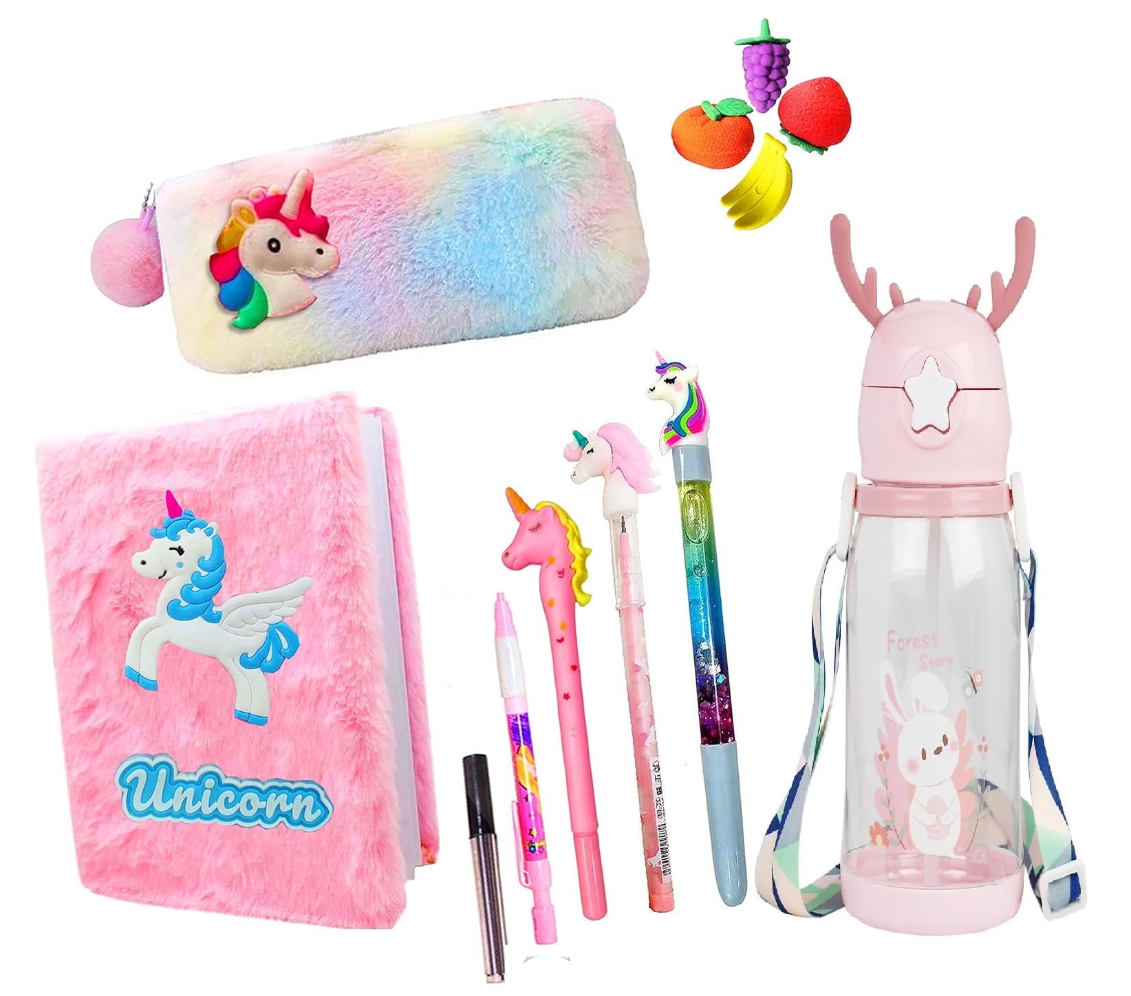 Kobbet 12 Pcs Stationery Set For Kids School Stationery Set With Steel Water Bootle Diary, Pen, Pencil, Erasers, Pouch & Water B