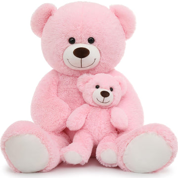 Morismos Giant Teddy Bear Stuffed Animals, Soft Big Mommy And Baby Bear, Pink Stuffed Bear For Girls On Baby Shower Valentine Christmas Birthday, 39 Inch