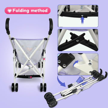 Anivia Doll Stroller Toy Realistic Doll Stroller Heart Design Gifts For Toddlers And Girls Foldable Baby Doll Stroller Toy(Withtoy Tableware)
