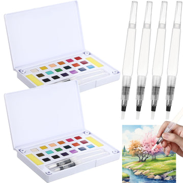 Marspark 2 Pcs Travel Watercolor Paint Set Portable Water Color Paint Kit with Water Brush Pocket Field Sketch Art Supplies for 