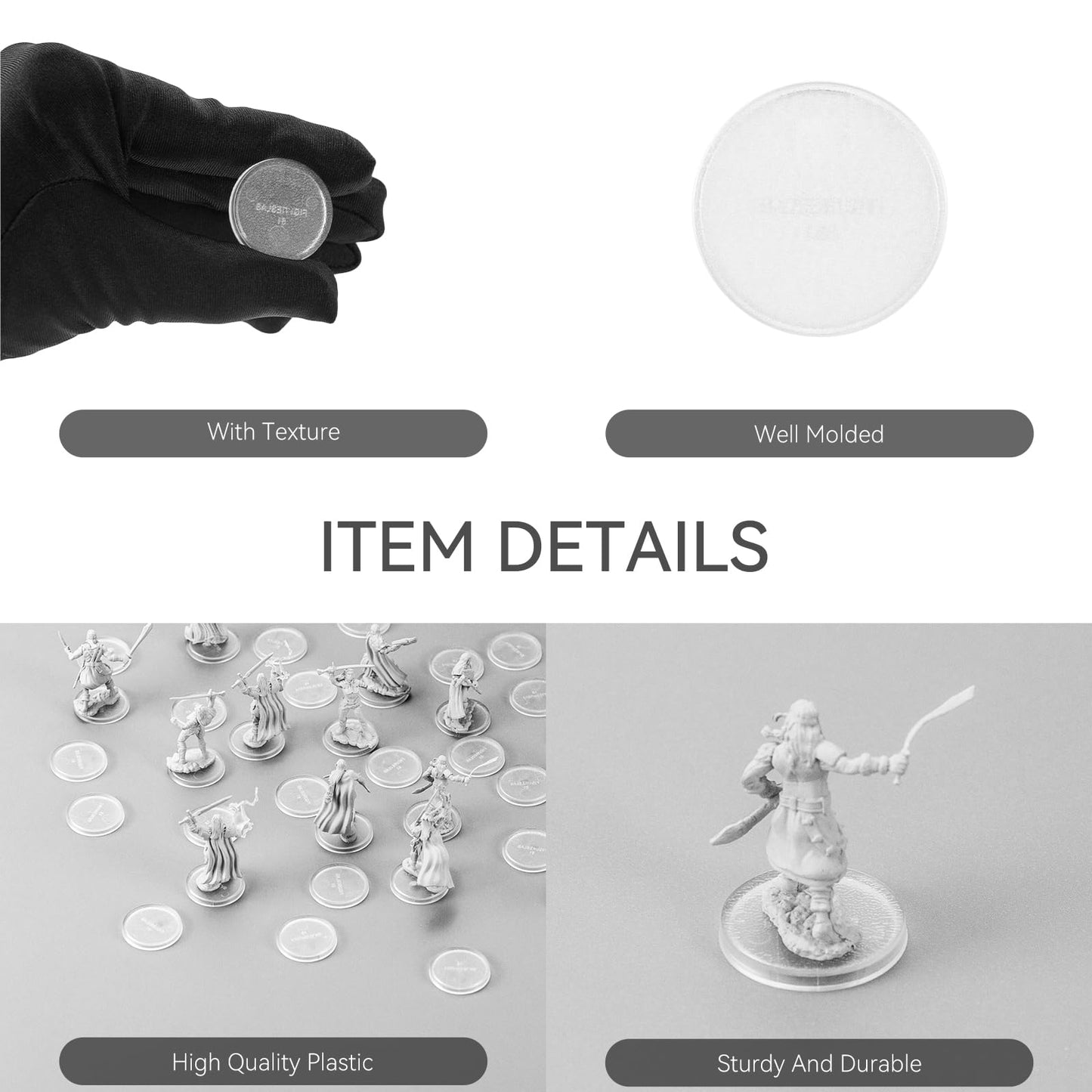 100PCS Miniature Bases+120PCS Adhesive, 25mm or 0.98inch Round Clear Black Plastic Model Bases for Gaming Miniatures Collectible