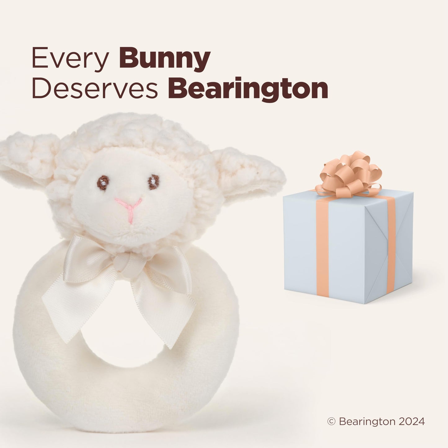 Bearington Collection Baby Lamby, 5.5 Inch Cream Lamb Plush Stuffed Animal, Soft Baby Rattles And Plush Rings