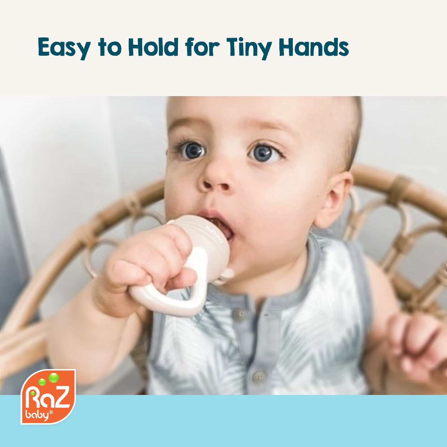 RAZBABY Baby Fruit Feeder Pacifier - Silicone Teether for Infants 6M+, BPA Free, Tan, Model 007-FB