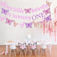 Our Little Butterfly is Turning One Banner Pink Glitter Butterfly 1st Birthday Banner for Spring Butterfly Girls One Year Old Bi
