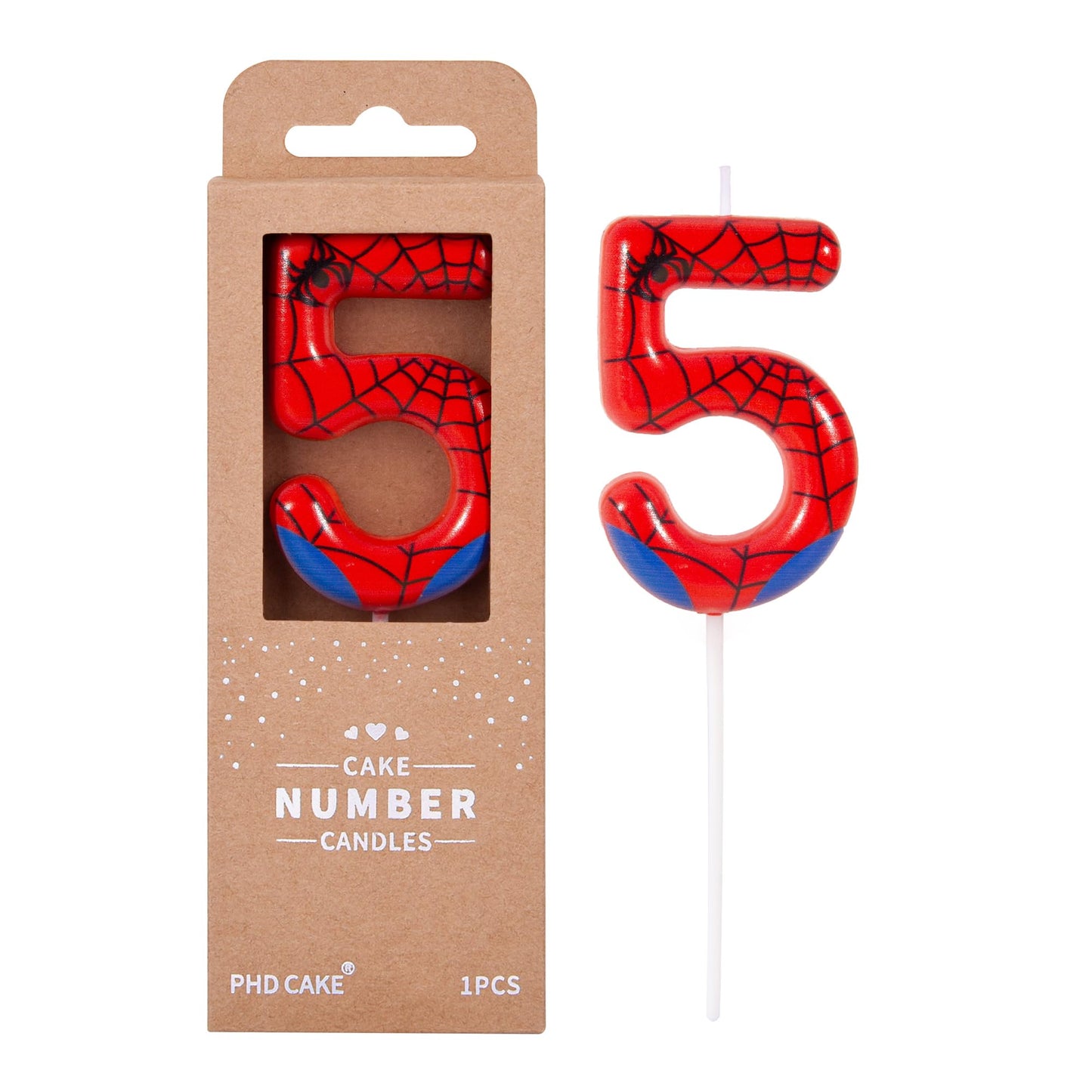 PHD CAKE 2.76 Inch Number 5 Spider Birthday Candles, Spider Cartoon Themed Number Candles, Cake Number Candles, Party Celebratio