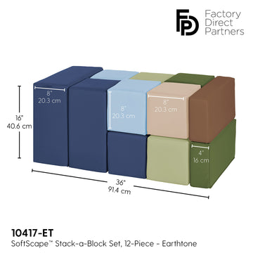 Factory Direct Partners 10417-Et Softscape Stack-A-Block Big Foam Construction Building Blocks, Soft Play Set For Toddlers And K