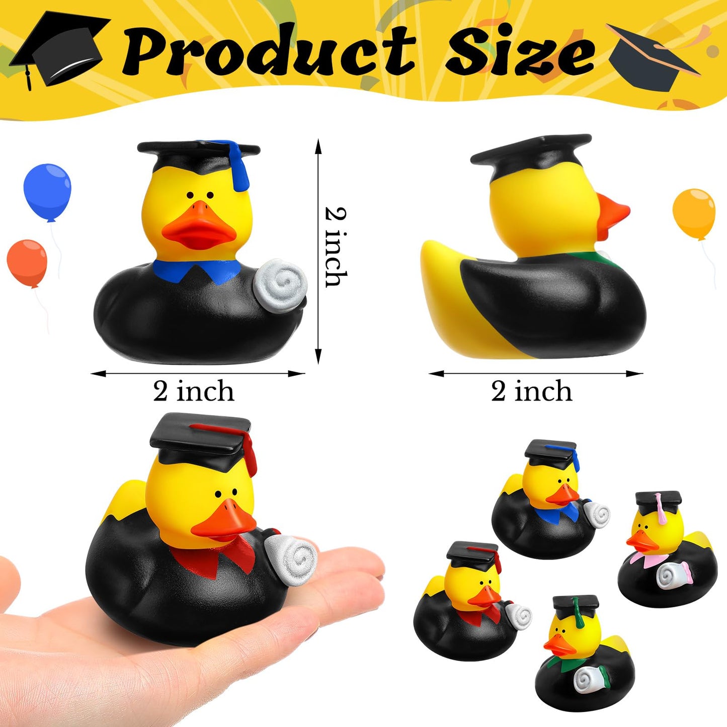 Sratte 24 Pack 2 Graduation Ducks Class of 2025 Diploma Grad Bulk Rubber Ducks for Cruise Student Adults Graduates Gift Prize Gr