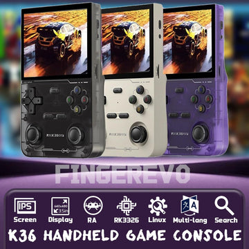 FINGEREVO K36 Handheld Game Console 3.5-in 640 * 480 IPS OCA Screen 3500mAh RK3326 Opensource System Purple Transparent