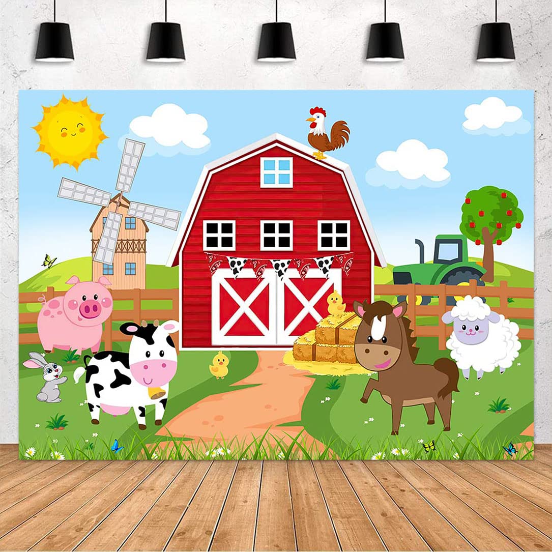 Avezano Farm Animals Backdrop Red Barn Farmhouse Birthday Party Banner Decorations Barnyard Animals Baby Shower Boys Girls Birth