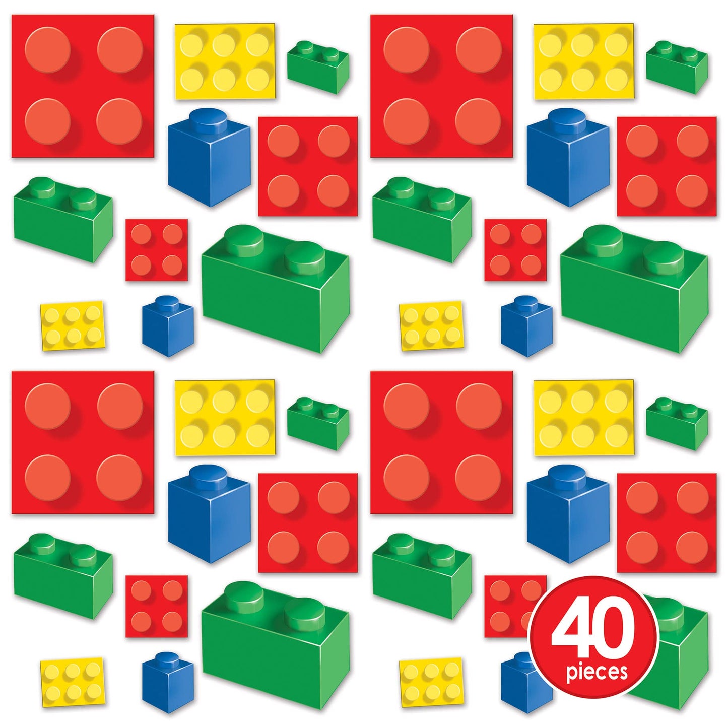 Beistle Building Blocks Cutouts - 40 Pieces, 4"-11.25", Multicolor, Paper, Model 52166