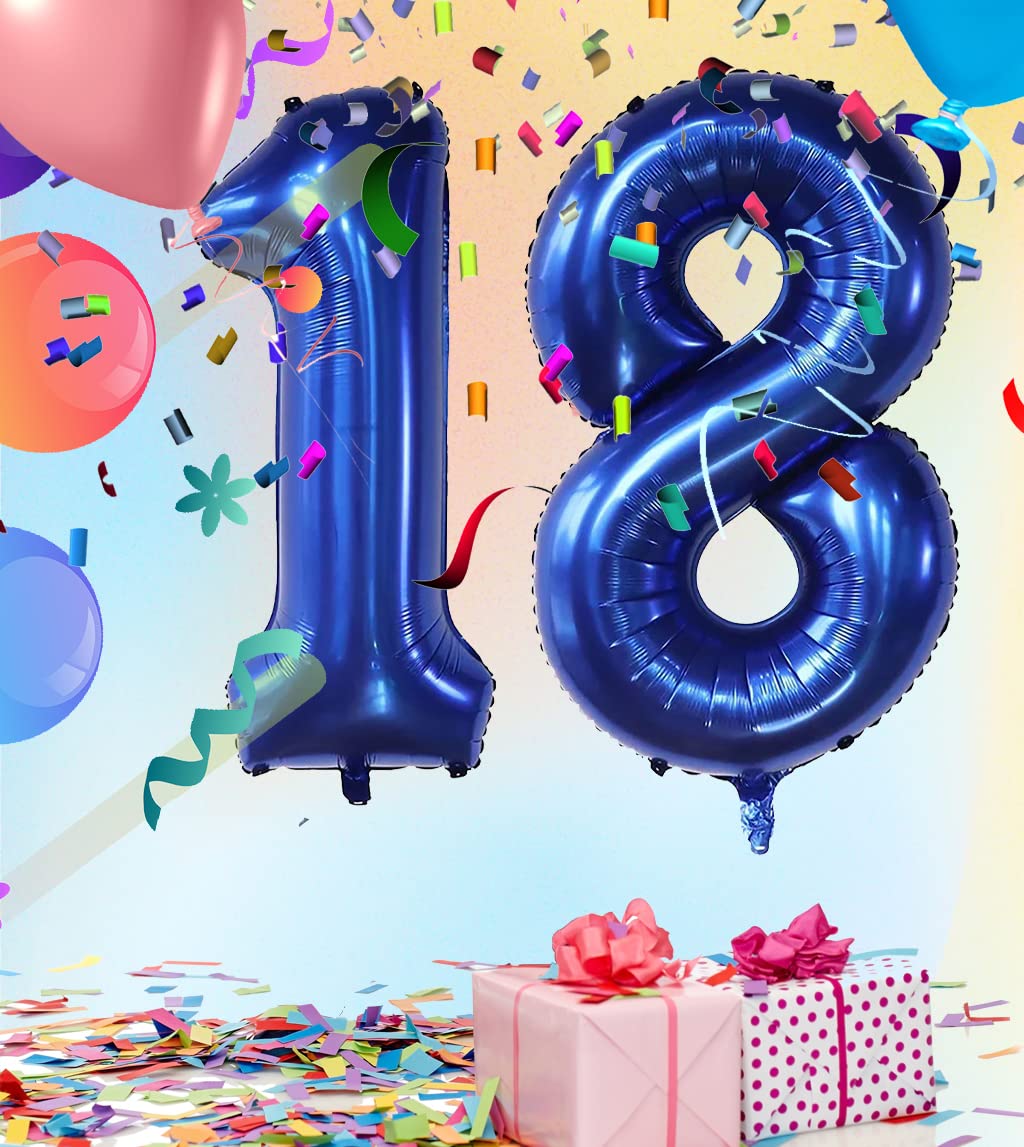 40Inch Navy Blue Number 18 Balloons Self-Sealing Balloon 18 Numbers For Birthday Party Decorations And Anniversary Party Decor (