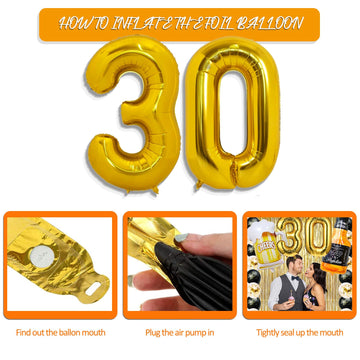 30Th Birthday Decorations For Him, 30 Birthday Decorations With 40 Inch Gold 30 Number Balloons, Cheers To 30 Years Banner,Fring