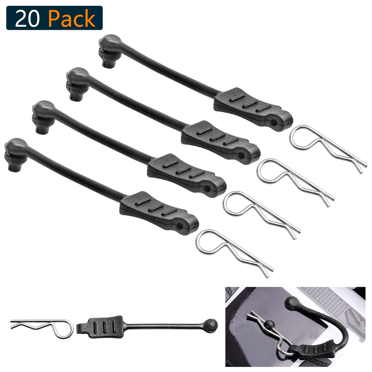 20pcs HobbyPark Universal 1/16 1/18 RC Car Body Clips and Pull Tabs Retainer Small R Pins for SCX24 TRX4M RC Vehicles Truck Bugg