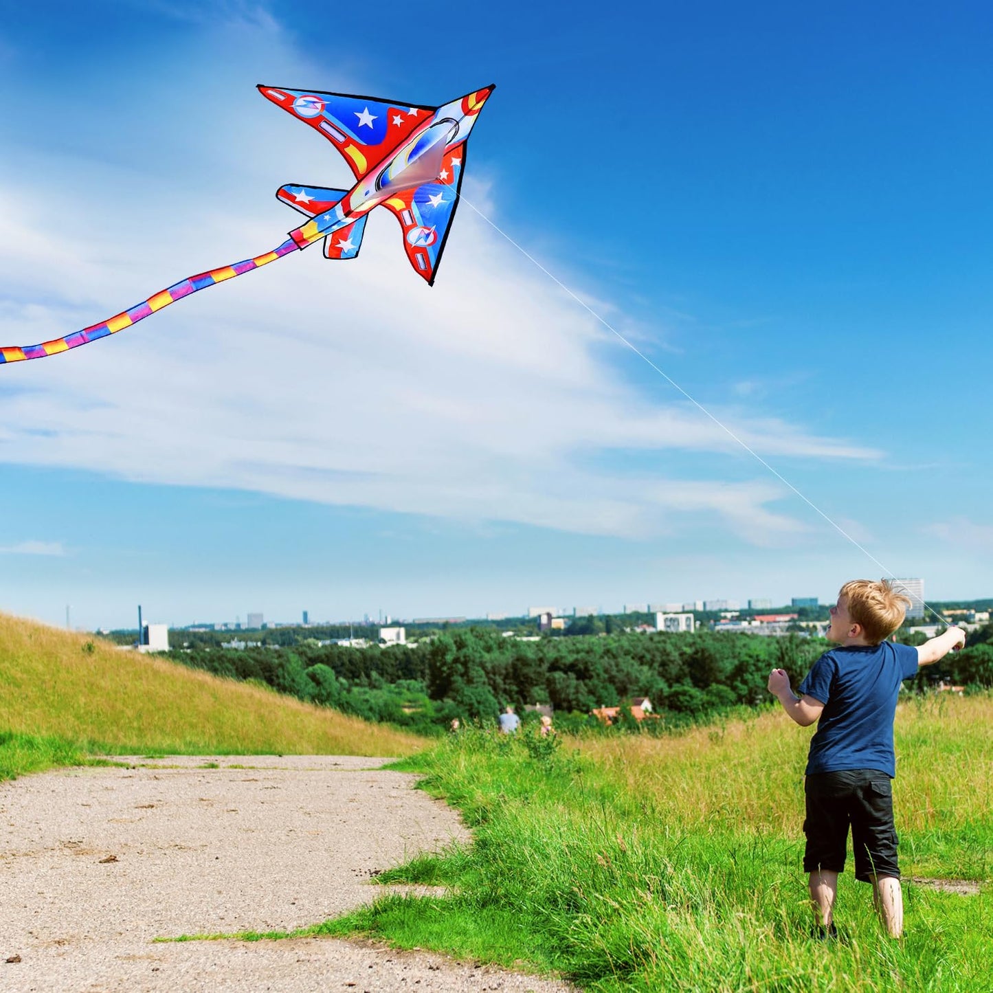 Xida Airplane Kite For Adults, Easy To Fly Fighter Kites For Kids Ages 4-8, Beginner Kite For Boys And Girls, Kite Handle And Li