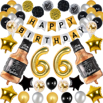 Naninuneno 66Th Gold Birthday Decorations, Gold Black Silver Happy Birthday Balloons Supplies For Boy Men Girl Women, 66 Birthda