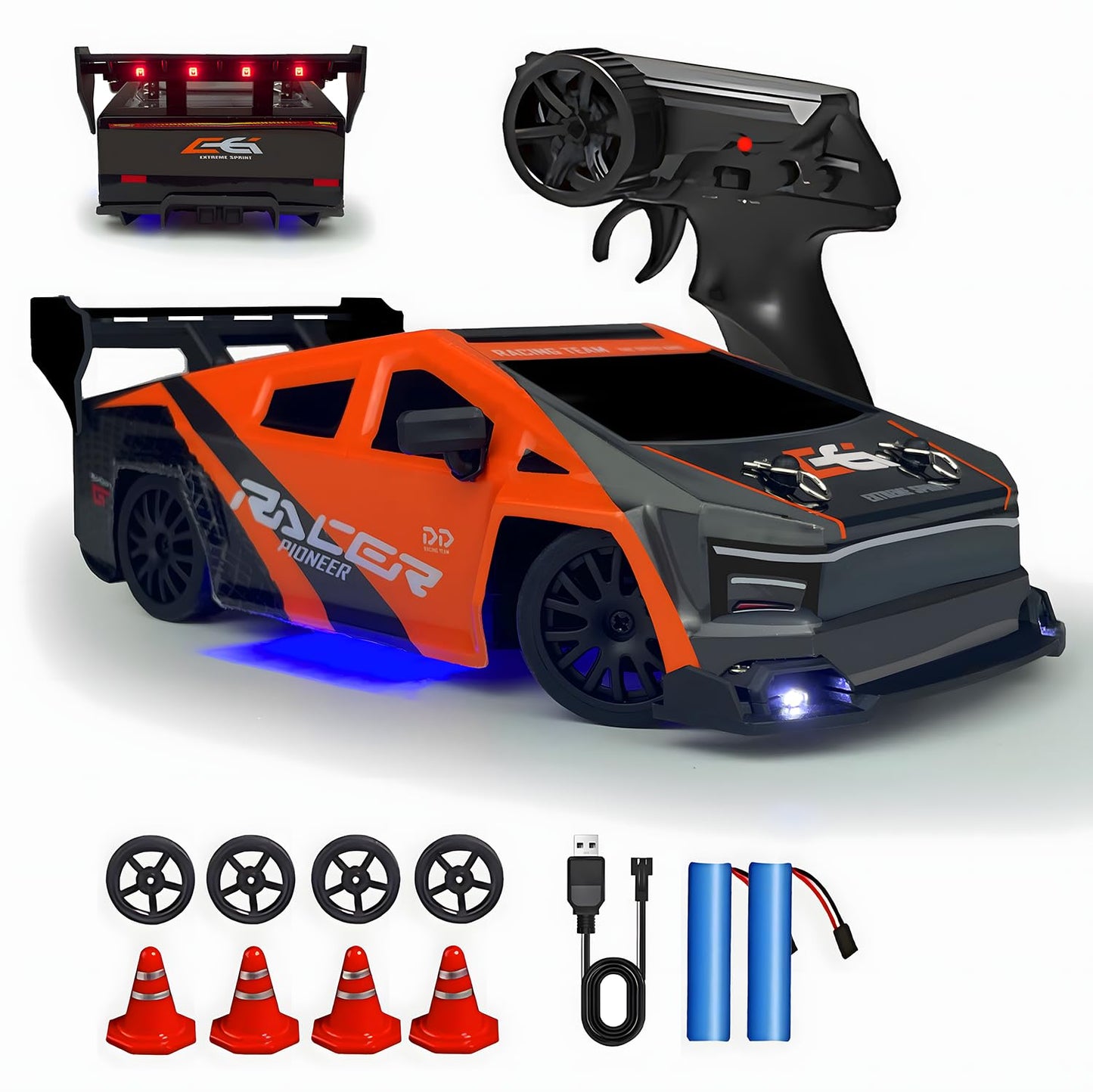Hturccop 1:24 Rc Cybercar, 2.4Ghz Rc Drift Cars With Led Light, Race Car Toys For Boy Girl 8-12 Years Old, Speed Adjustable 25Km