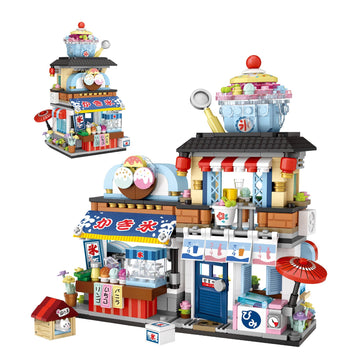 Elaicree Japanese Street View Ice Drink Shop Mini Building Blocks, Moc Creative Diy Simulation Architecture, 668 Pcs Mini Simulation Architecture Construction Toy
