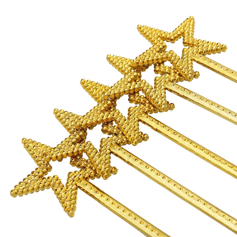 Mollensiuer 2Pcs 13 Inches Star Wand Costume Props Star Magic Wand Angel Fairy Wands Sticks For Birthday Party Halloween Cosplay Christmas Princess Role Play, Gold