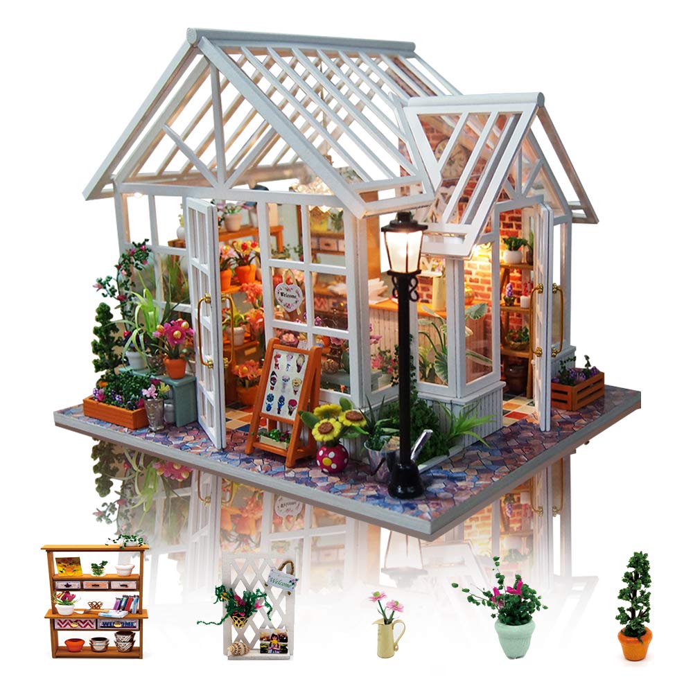 Gudoqi Diy Miniature Dollhouse Kit, Tiny House Kit With Music, Miniature House Kit 1:24 Scale, Great Handmade Crafts Gift For Birthday Easter, Beautiful Flower Shop