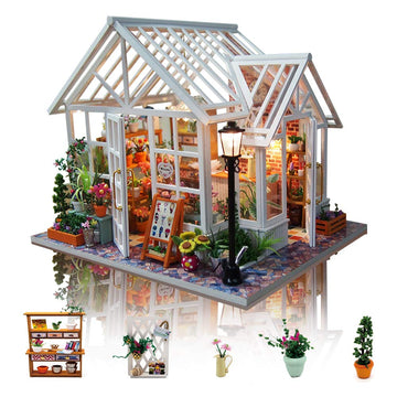 Gudoqi Diy Miniature Dollhouse Kit, Tiny House Kit With Music, Miniature House Kit 1:24 Scale, Great Handmade Crafts Gift For Birthday Easter, Beautiful Flower Shop