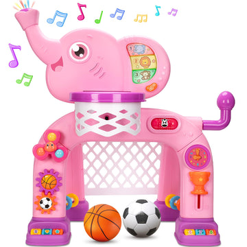 Kizzyea Toddler Basketball Hoop & Soccer Goal Sports Toys For 1 2 3 Years Old Girls Boys, Interactive Musical Toys, Montessori Toys, Christmas Birthday Gifts For Baby Kids Age 12-18 Months