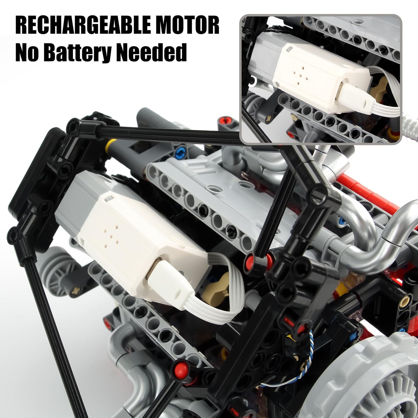OWNONE 1 V8 Engine Model Kit - 8-Cylinder STEM Building Set, Large Red Plastic with Motor & LED Light, APP Control, 660 PCS