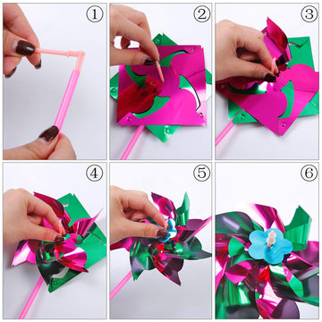 Elcoho 100 Pieces Plastic Rainbow Windmill Party Pinwheels Diy Pinwheel For Kids Toy Garden Party Lawn Decor, Assorted Color