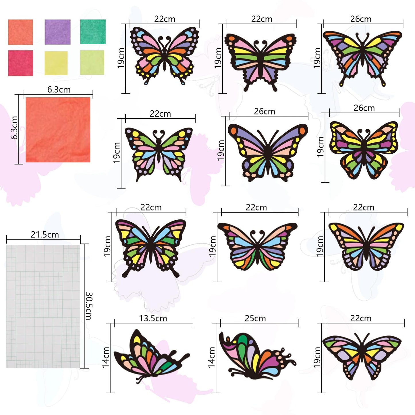 ZEELONA 24 Pack Butterfly Crafts Kit Stained Glass Effect Tissue Paper Suncatchers DIY Spring Ornaments Window Clings Stickers A