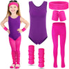 Giegxin Kids 80s Workout Costume Halloween Outfit Accessories Retro Neon Leotard Legging Headband Wristband Leg Warmers(Large,Rose Red, Purple) -Like New
