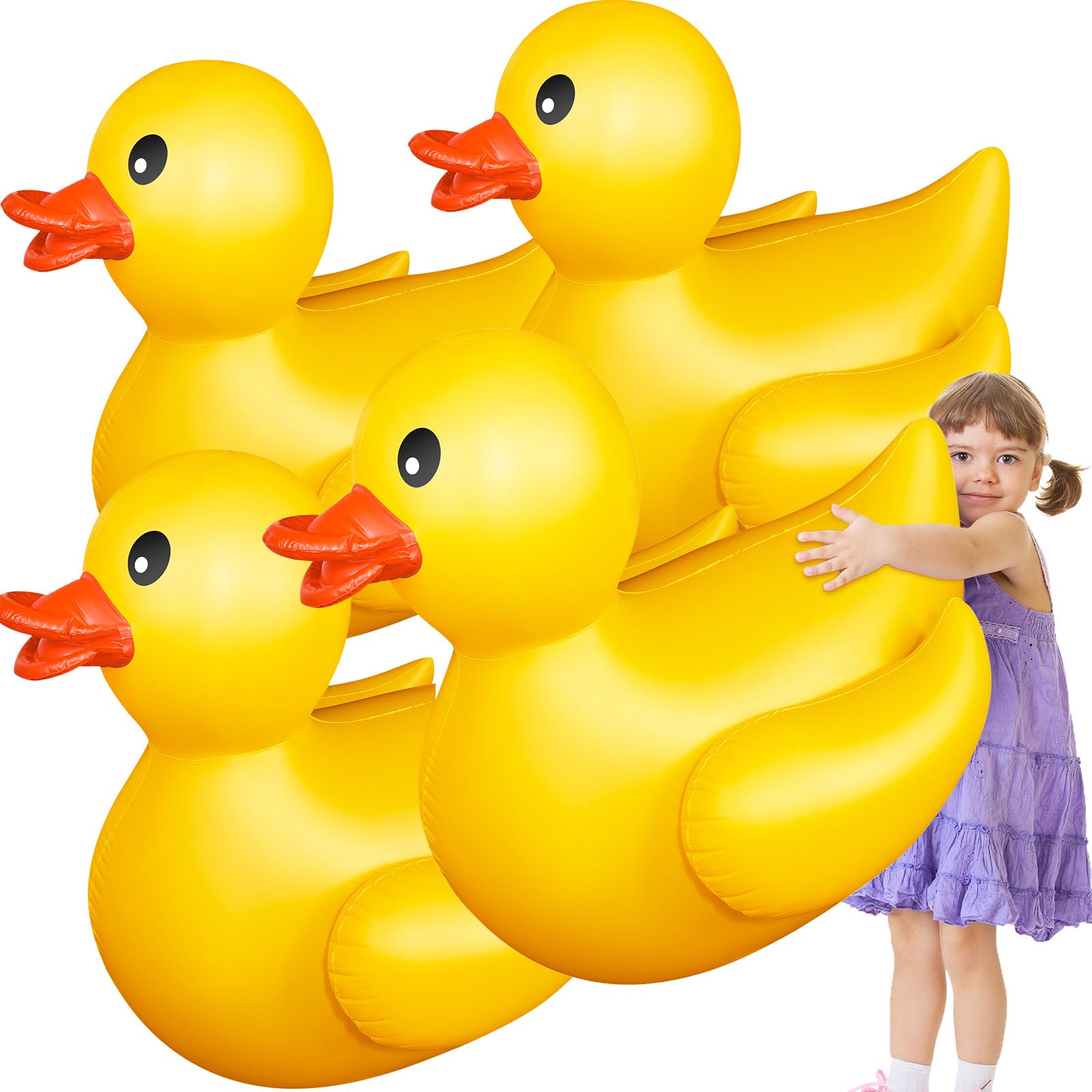 Hungdao 4 Pack 4 Feet Giant Inflatable Duck Huge Large Blow up Duck Pool Float for Kids Summer Beach Swimming Pool Party Decorat