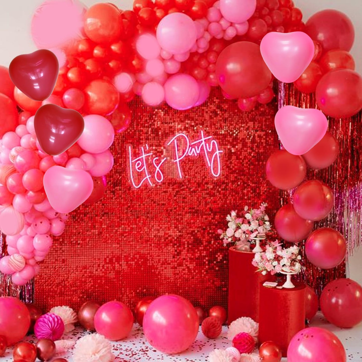 Felice Arts Girl'S Party Pink Red Balloon Garland Arch Kit Pink Red Heart Balloons For Birthday Wedding Proposal Anniversary Mother'S Day Valentines Day Decorations