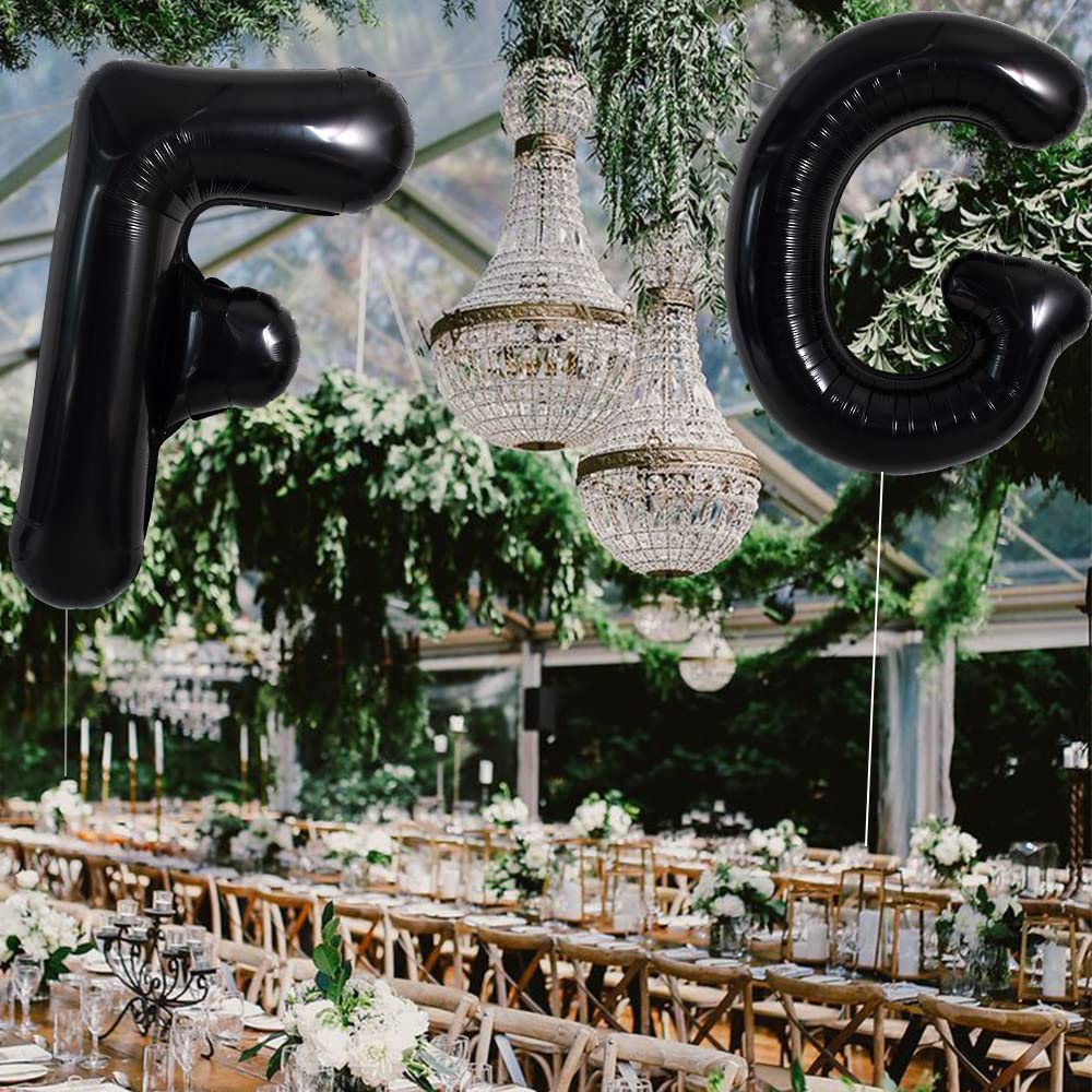 Toniful 40 Inch Large Black F Letter Balloons Jumbo Helium Balloons,Foil Mylar Big Alphabet Balloons For Birthday Party Annivers